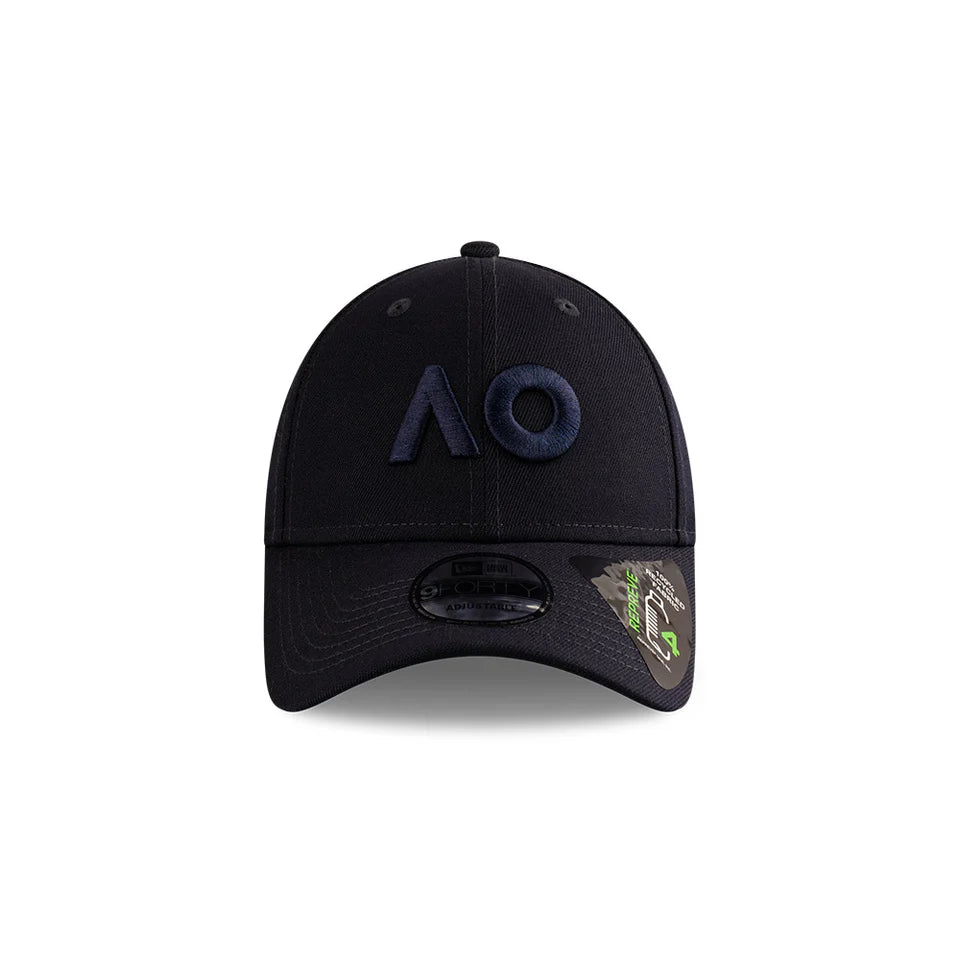 Australian Open Hat - 2025 Core Tonal Repreve AO Navy Tennis 9Forty Strapback Cap - New Era